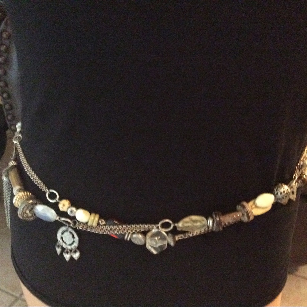Chico’s double strand chain and stone belt.